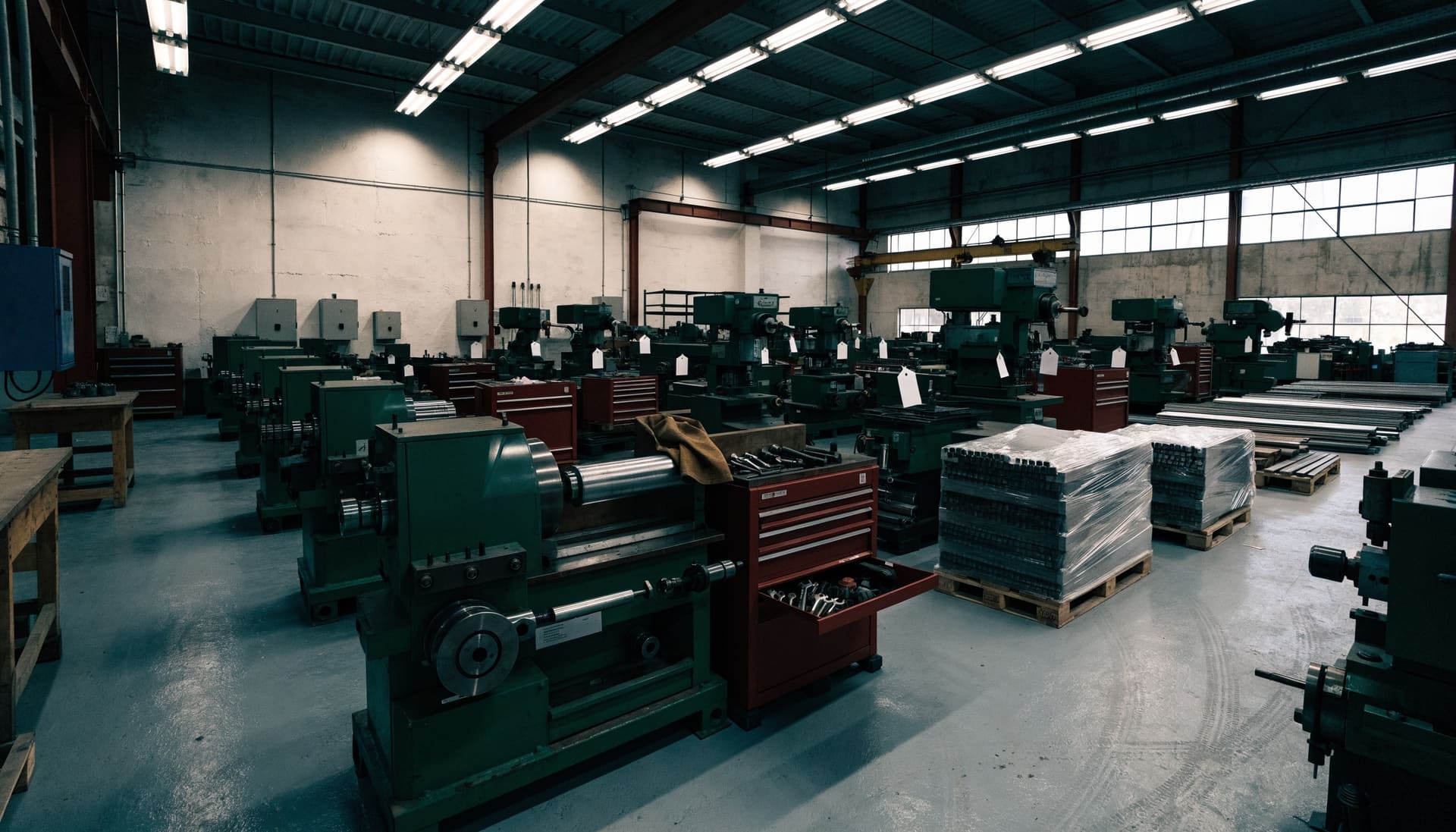 Representative image: machine shop equipment laid out as auction lots